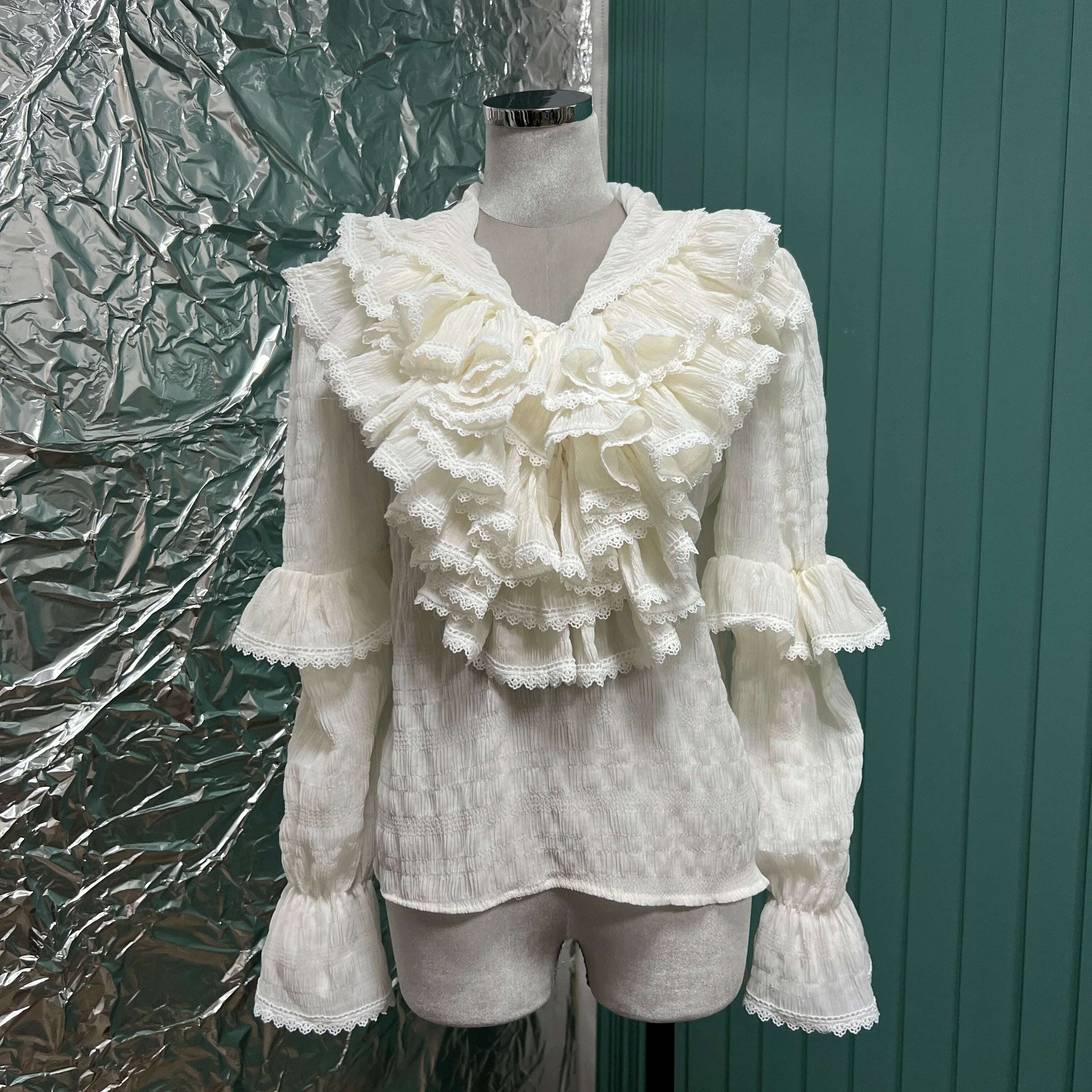 KIMLUD, Court style ruffled hem shirt + two suits lapel dress ruffled hem detachable skirt, WHITE / S, KIMLUD APPAREL - Womens Clothes