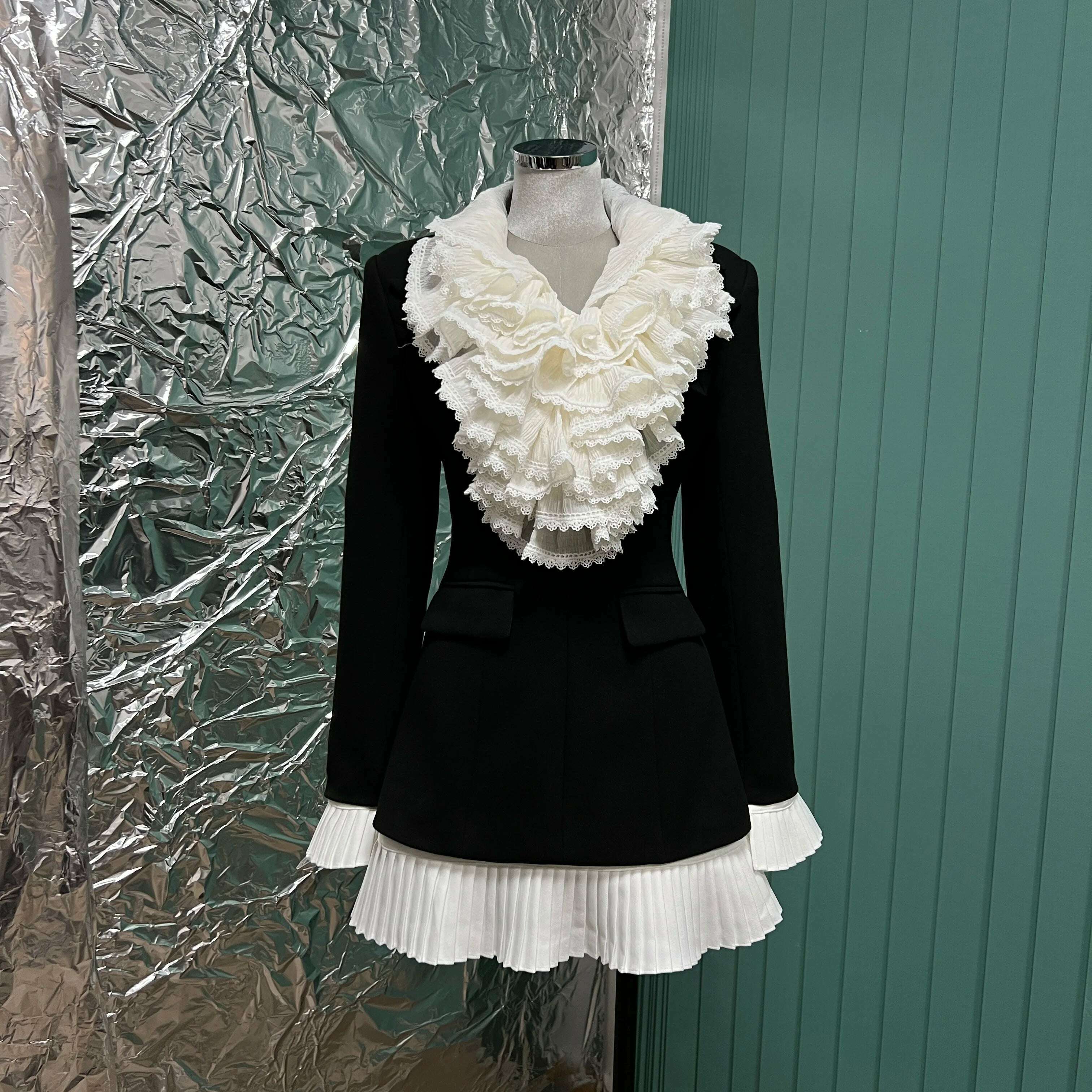 KIMLUD, Court style ruffled hem shirt + two suits lapel dress ruffled hem detachable skirt, KIMLUD Womens Clothes