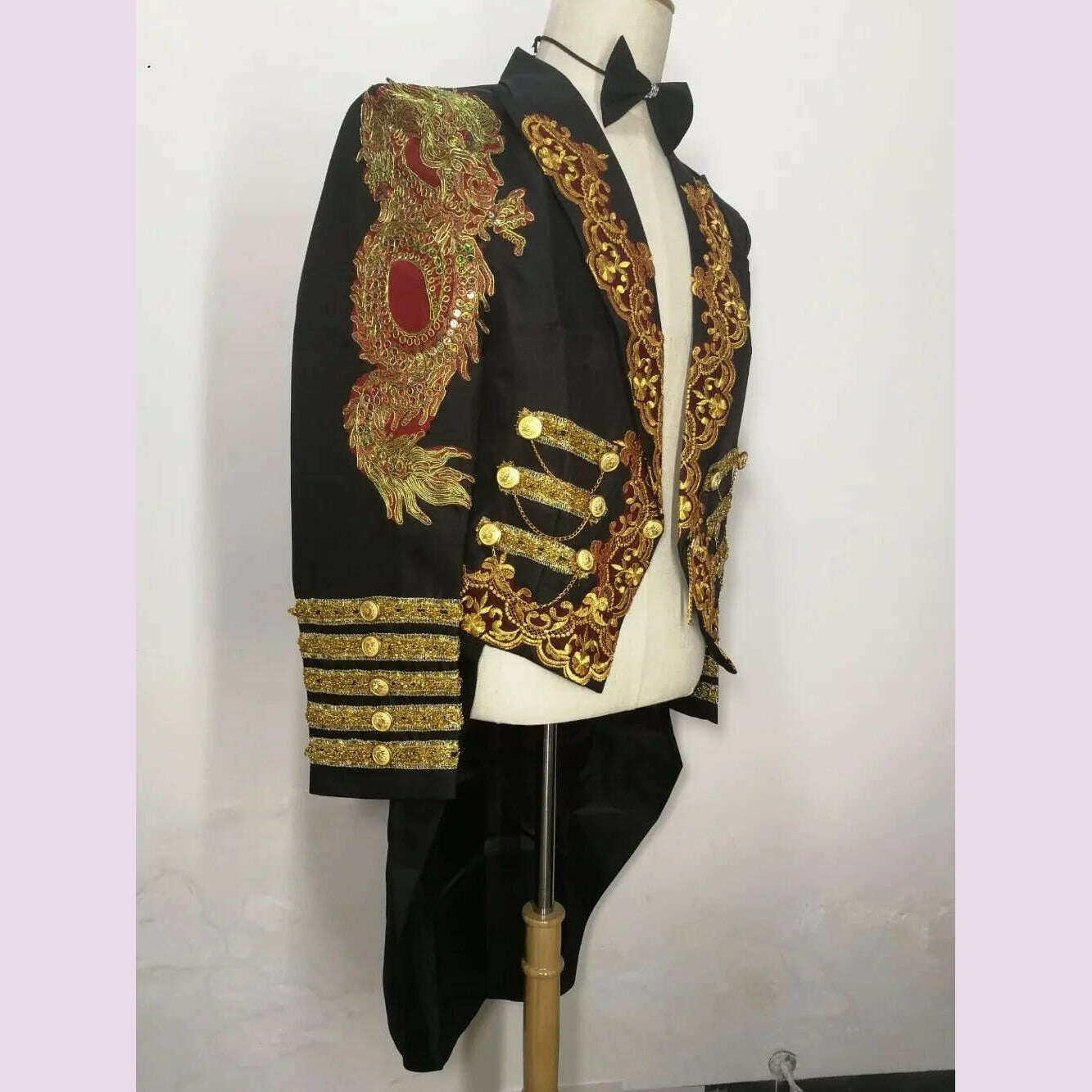 KIMLUD, Court Tuxedo Magic Costume Black Red Blue Embroidery Long Tailcoat Blazers Bar Singer Host Stage Outfit Wedding Groom Dresses, KIMLUD Womens Clothes