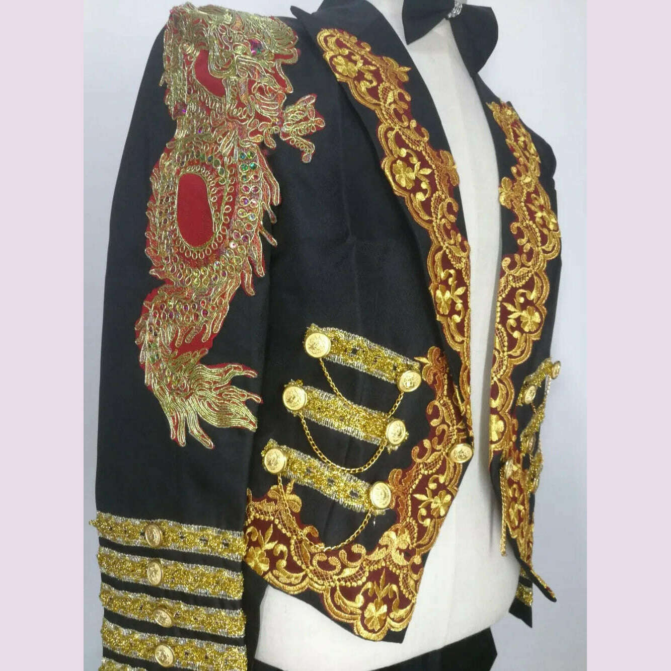 KIMLUD, Court Tuxedo Magic Costume Black Red Blue Embroidery Long Tailcoat Blazers Bar Singer Host Stage Outfit Wedding Groom Dresses, KIMLUD Womens Clothes
