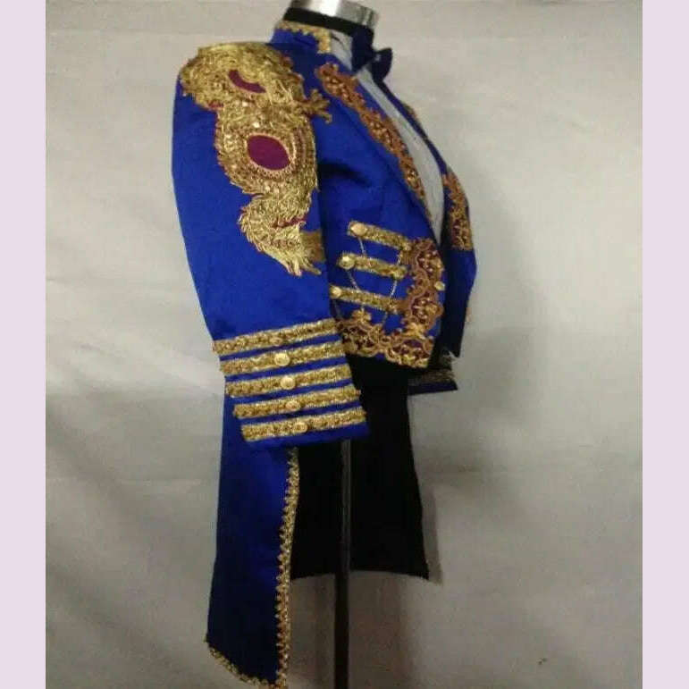 KIMLUD, Court Tuxedo Magic Costume Black Red Blue Embroidery Long Tailcoat Blazers Bar Singer Host Stage Outfit Wedding Groom Dresses, Blue / XXL, KIMLUD APPAREL - Womens Clothes