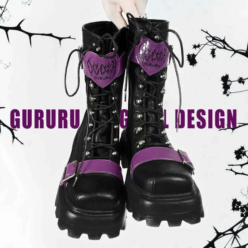 KIMLUD, COYOUNG Japanese Women Punk Rock Halloween Dark Buckle Gothic Thick Bottom Martin Boots Cosplay Lolita PU Leather Shoes, B / 36, KIMLUD APPAREL - Womens Clothes