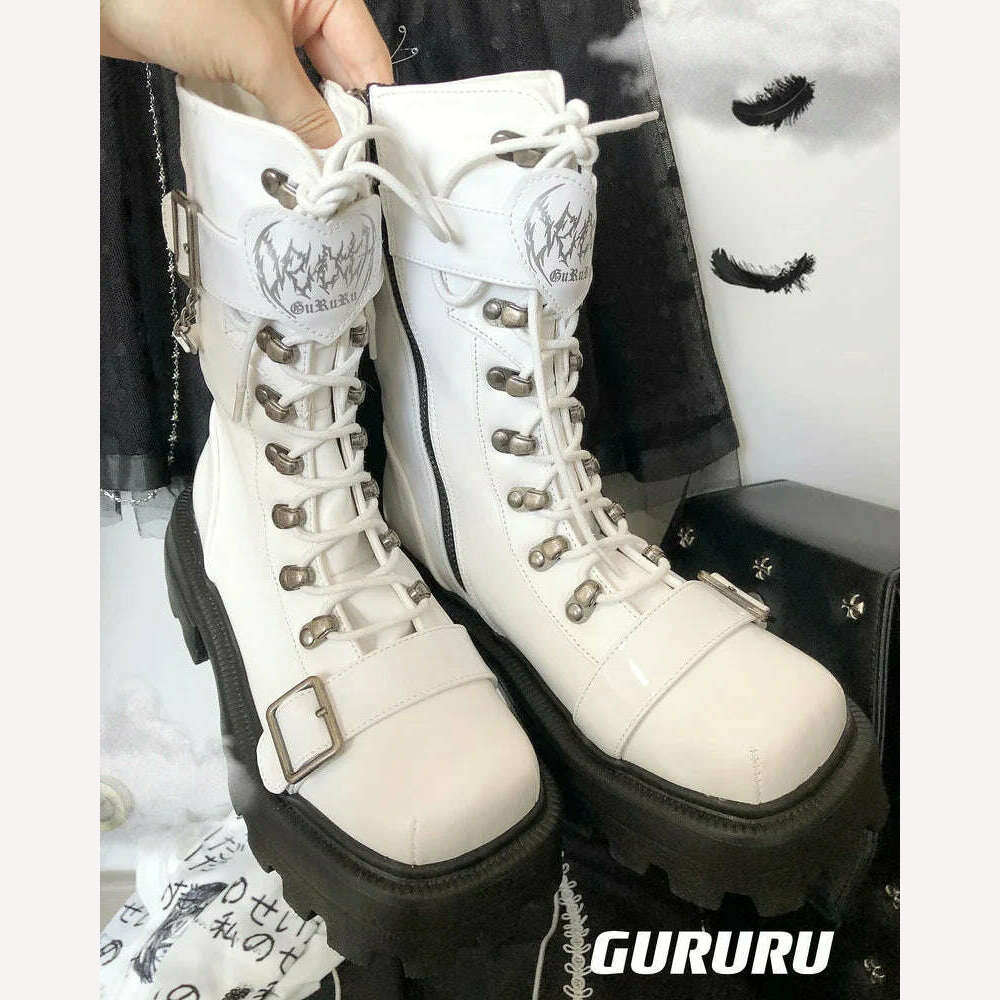 KIMLUD, COYOUNG Japanese Women Punk Rock Halloween Dark Buckle Gothic Thick Bottom Martin Boots Cosplay Lolita PU Leather Shoes, D / 35, KIMLUD APPAREL - Womens Clothes