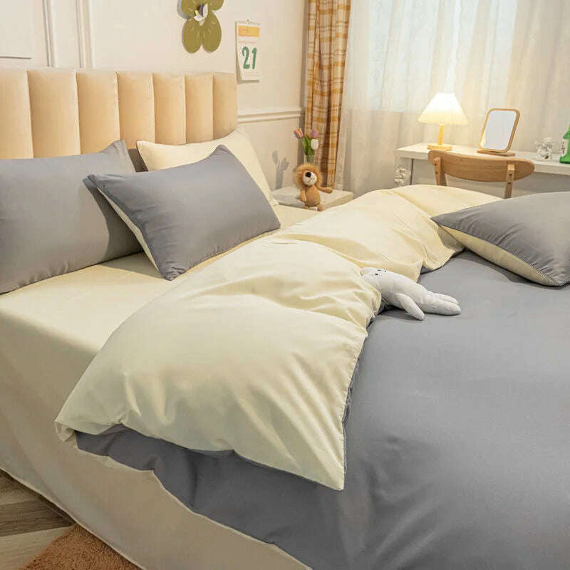 Cream Style Solid Colours Pink Yellow Bedding Set Twin Full Queen King Size Bed Linen Girls Adults Bed Flat Sheet Pillowcase - KIMLUD