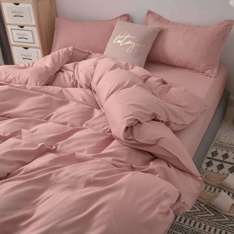 Cream Style Solid Colours Pink Yellow Bedding Set Twin Full Queen King Size Bed Linen Girls Adults Bed Flat Sheet Pillowcase - KIMLUD