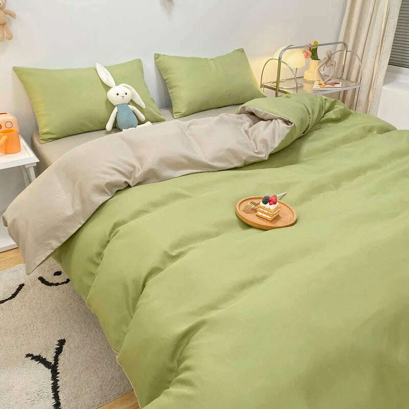 Cream Style Solid Colours Pink Yellow Bedding Set Twin Full Queen King Size Bed Linen Girls Adults Bed Flat Sheet Pillowcase - KIMLUD