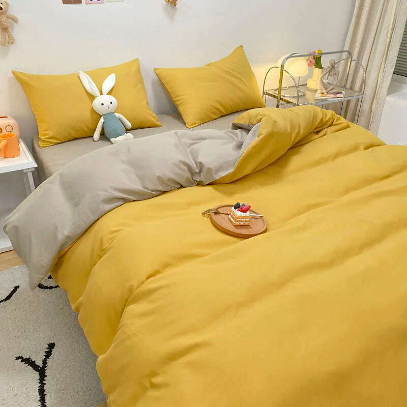 Cream Style Solid Colours Pink Yellow Bedding Set Twin Full Queen King Size Bed Linen Girls Adults Bed Flat Sheet Pillowcase - KIMLUD
