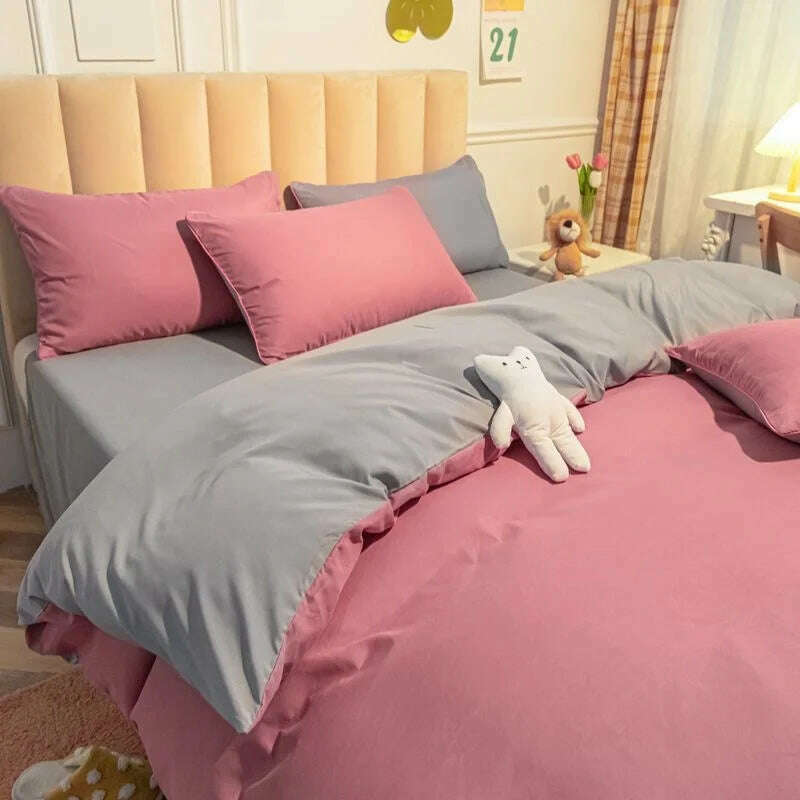 Cream Style Solid Colours Pink Yellow Bedding Set Twin Full Queen King Size Bed Linen Girls Adults Bed Flat Sheet Pillowcase - KIMLUD