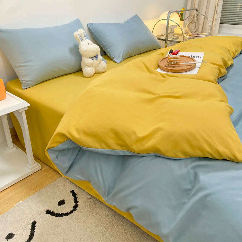 Cream Style Solid Colours Pink Yellow Bedding Set Twin Full Queen King Size Bed Linen Girls Adults Bed Flat Sheet Pillowcase - KIMLUD