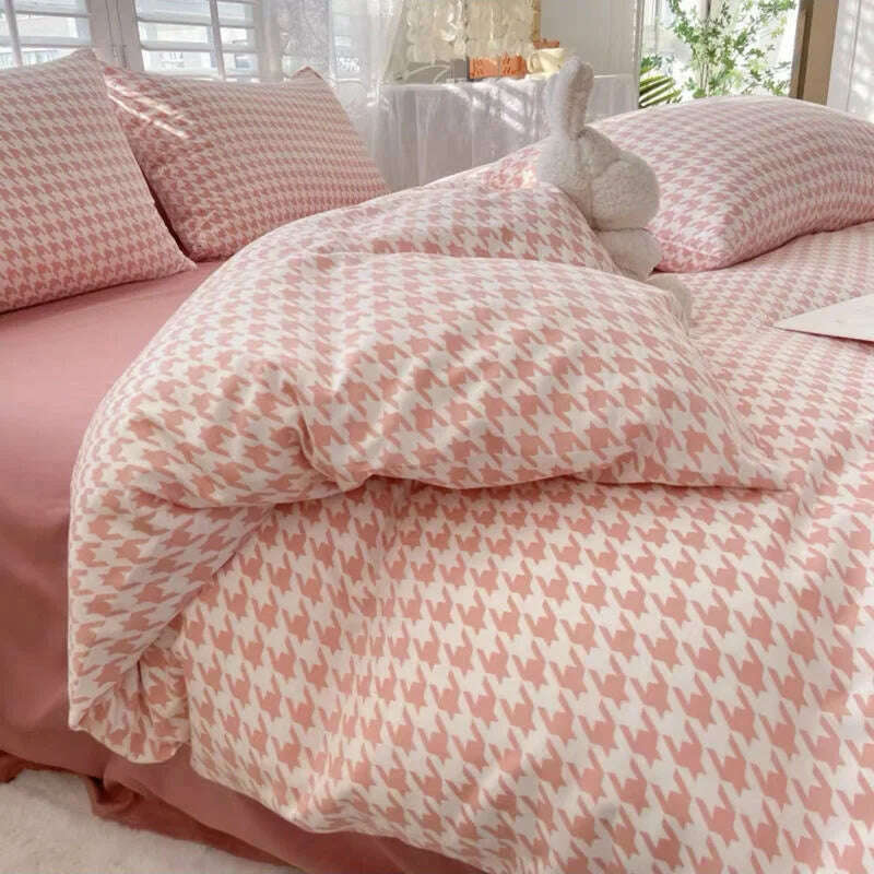 Cream Style Solid Colours Pink Yellow Bedding Set Twin Full Queen King Size Bed Linen Girls Adults Bed Flat Sheet Pillowcase - KIMLUD
