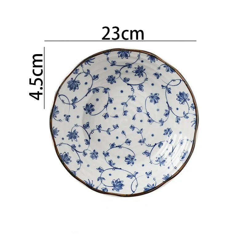 KIMLUD, Creative Ceramic Plate Blue and White Porcelain Desktop Fruit Salad Dish Hotel Dinner Set Plates and Dishes Kitchen Cutlery, C-deep plate-large, KIMLUD Womens Clothes