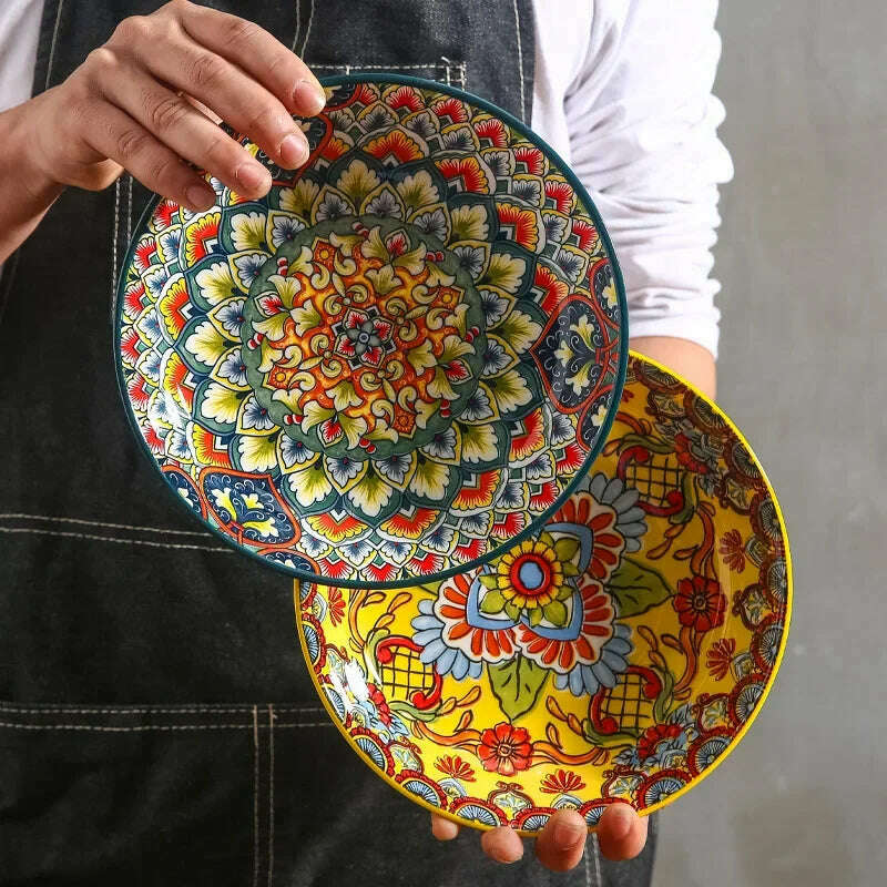 Creative Ceramic Tableware Set, Large Plate, Bohemian Style Dish Combination, Dinner Plate Set, Bowl and Plate Set - KIMLUD