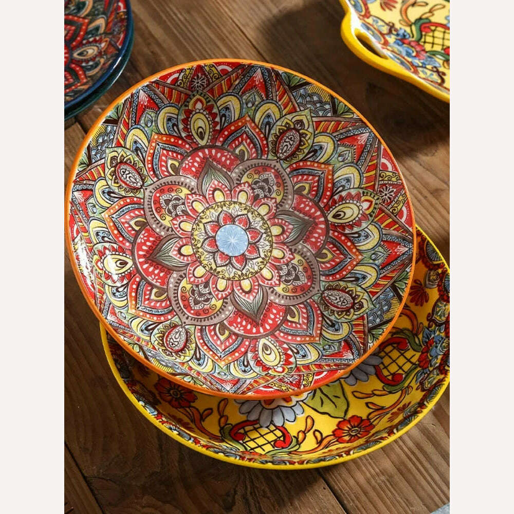 Creative Ceramic Tableware Set, Large Plate, Bohemian Style Dish Combination, Dinner Plate Set, Bowl and Plate Set - KIMLUD
