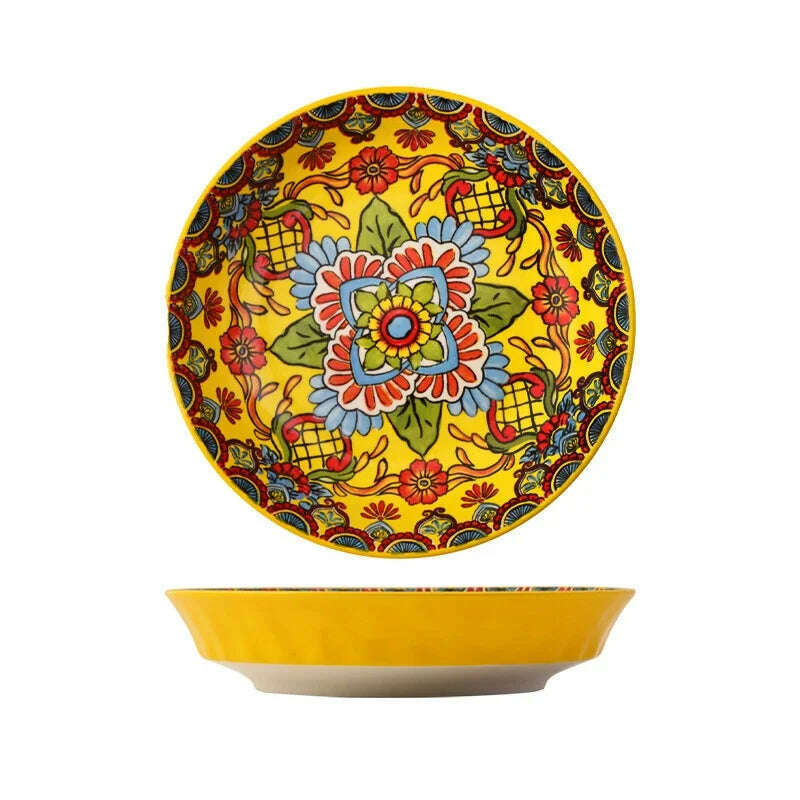 Creative Ceramic Tableware Set, Large Plate, Bohemian Style Dish Combination, Dinner Plate Set, Bowl and Plate Set - KIMLUD