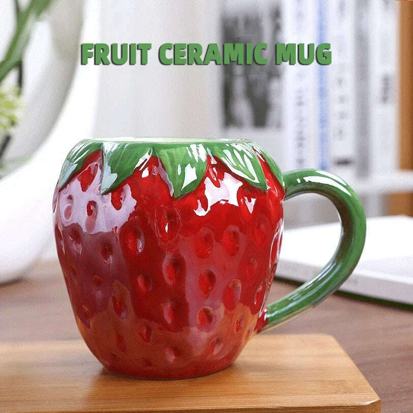KIMLUD, Creative Cute Pet Fruit Cup Ceramic Mug Custom Children Water Cup Milk Cup European And American Office Cup, 430-600ml / Strawberry, KIMLUD Womens Clothes