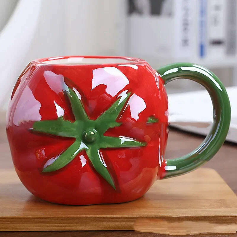 KIMLUD, Creative Cute Pet Fruit Cup Ceramic Mug Custom Children Water Cup Milk Cup European And American Office Cup, 430-600ml / Tomato, KIMLUD Womens Clothes