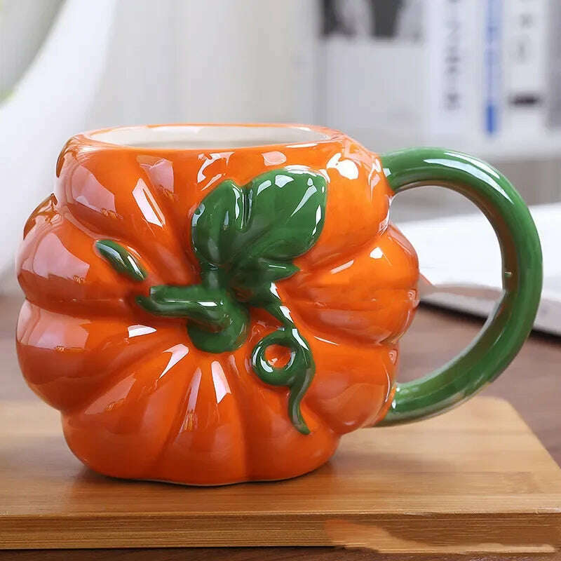 KIMLUD, Creative Cute Pet Fruit Cup Ceramic Mug Custom Children Water Cup Milk Cup European And American Office Cup, 430-600ml / Pumpkin, KIMLUD Womens Clothes