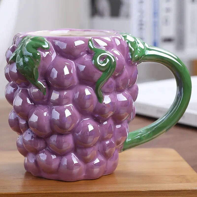 KIMLUD, Creative Cute Pet Fruit Cup Ceramic Mug Custom Children Water Cup Milk Cup European And American Office Cup, 430-600ml / Grape, KIMLUD APPAREL - Womens Clothes
