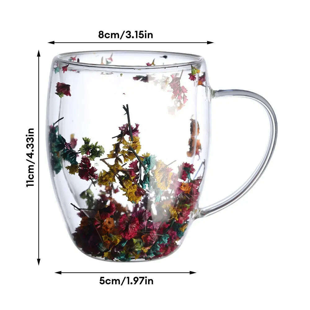 KIMLUD, Creative Double Wall Glass Cup Dried Flower Filler Glass Cups Tea Coffee Cups Gifts High Borosilicate Glass Cups with Handles, KIMLUD Womens Clothes