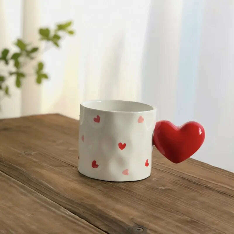 KIMLUD, Creative Hand Drawn Love Heart Cup Cute Round Handle Cup Colorful Polka Dot Cup Student Water Cup Mug Mug Coffee Mug Ins, KIMLUD Womens Clothes
