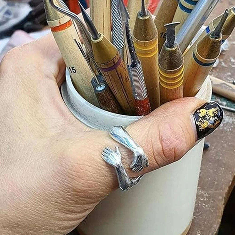 Creative Hugging Metal Ring Adjustable Open End Finger Jewellery for Women Men Fashion Wedding Party Valentine's Day Gifts - KIMLUD