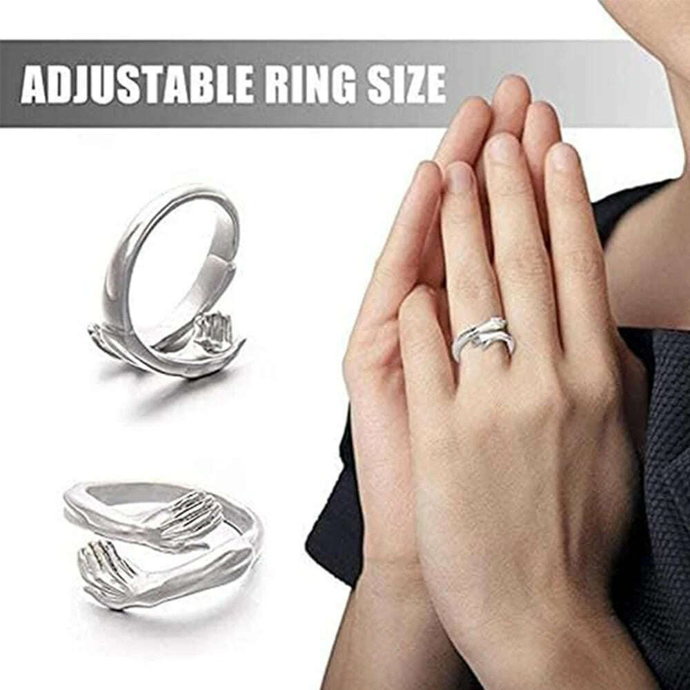 Creative Hugging Metal Ring Adjustable Open End Finger Jewellery for Women Men Fashion Wedding Party Valentine's Day Gifts - KIMLUD