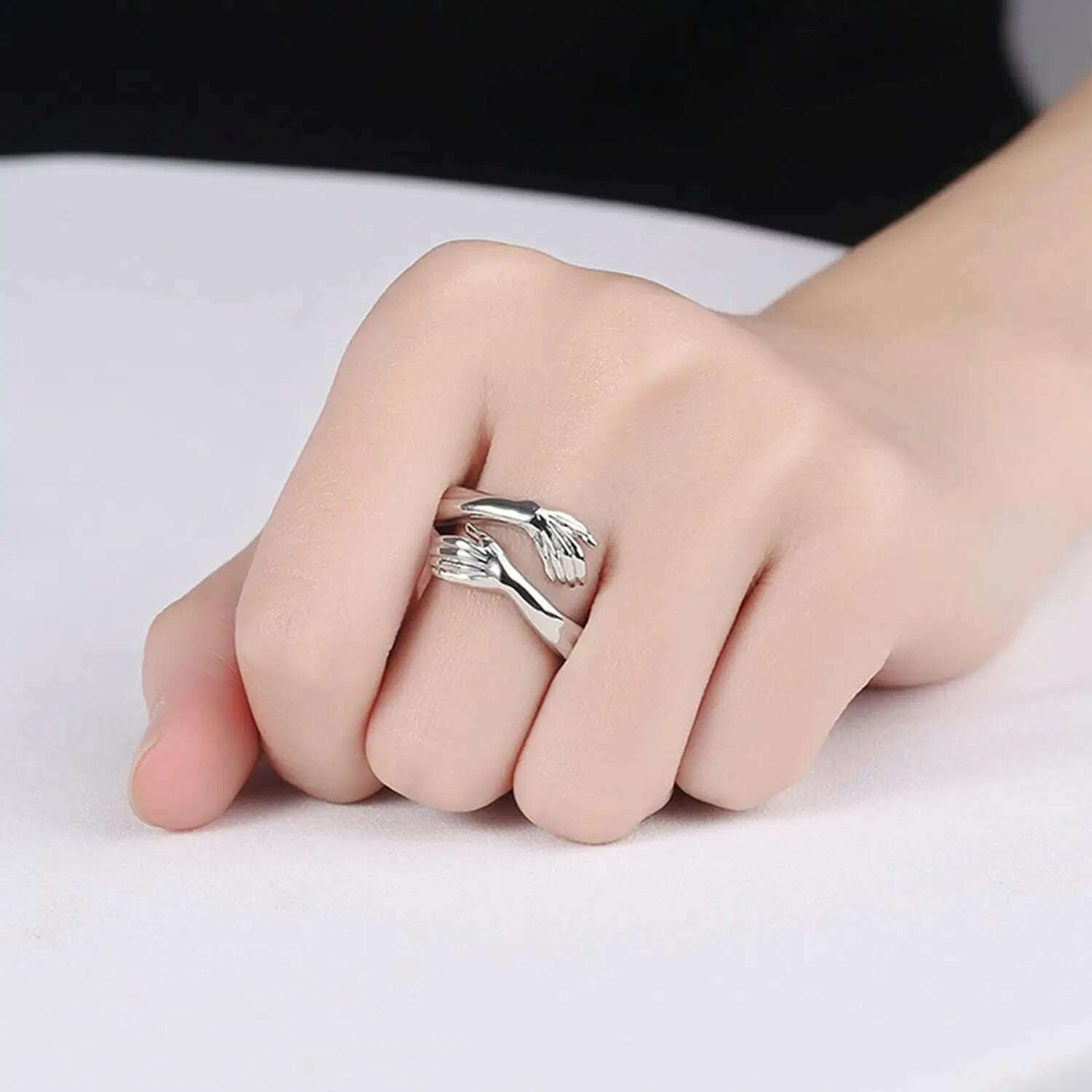 Creative Hugging Metal Ring Adjustable Open End Finger Jewellery for Women Men Fashion Wedding Party Valentine's Day Gifts - KIMLUD