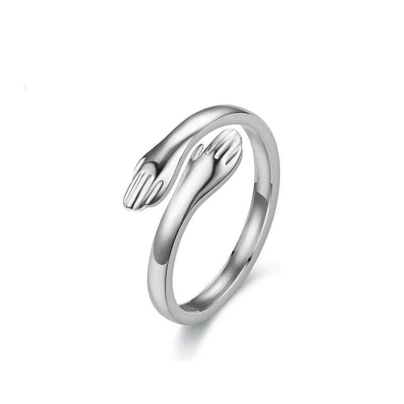Creative Hugging Metal Ring Adjustable Open End Finger Jewellery for Women Men Fashion Wedding Party Valentine's Day Gifts - KIMLUD