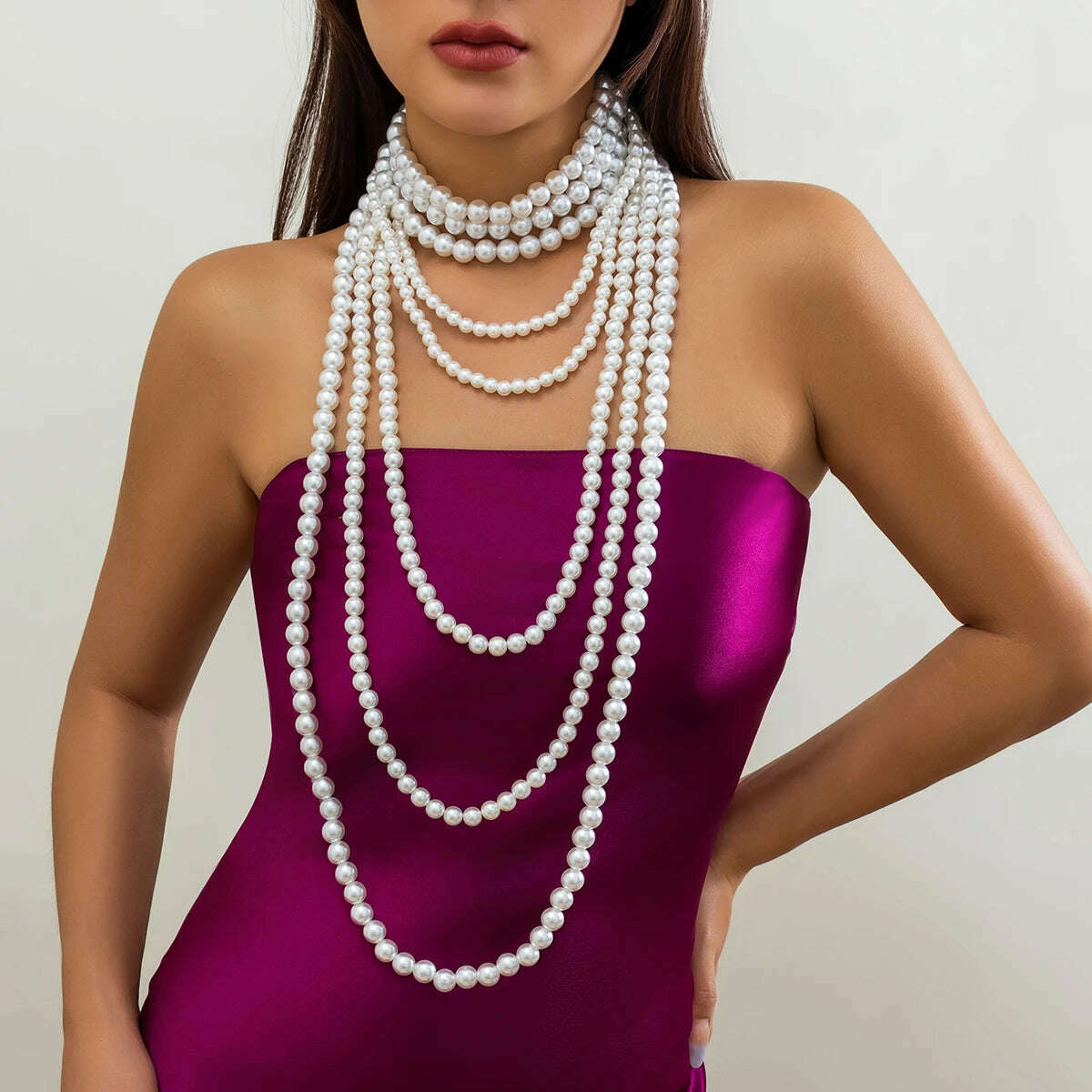 Creative Multilayer Imitation Pearl Long Chain Necklace for Women Elegant Tassel Beads Choker Party Y2K Jewelry Wed Accessories - KIMLUD