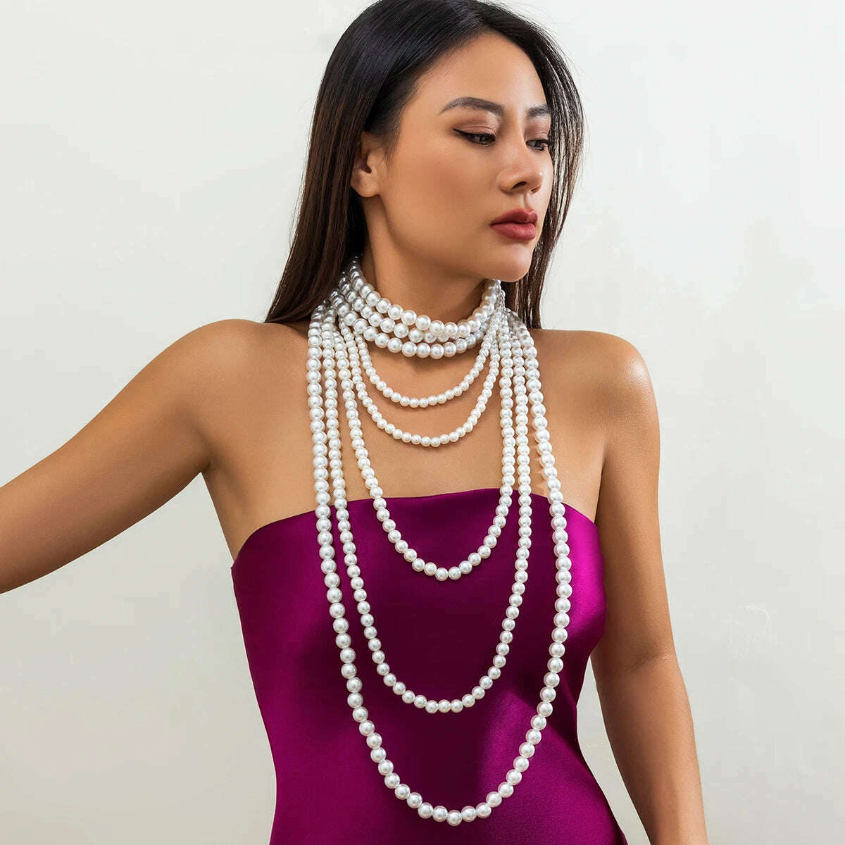 Creative Multilayer Imitation Pearl Long Chain Necklace for Women Elegant Tassel Beads Choker Party Y2K Jewelry Wed Accessories - KIMLUD