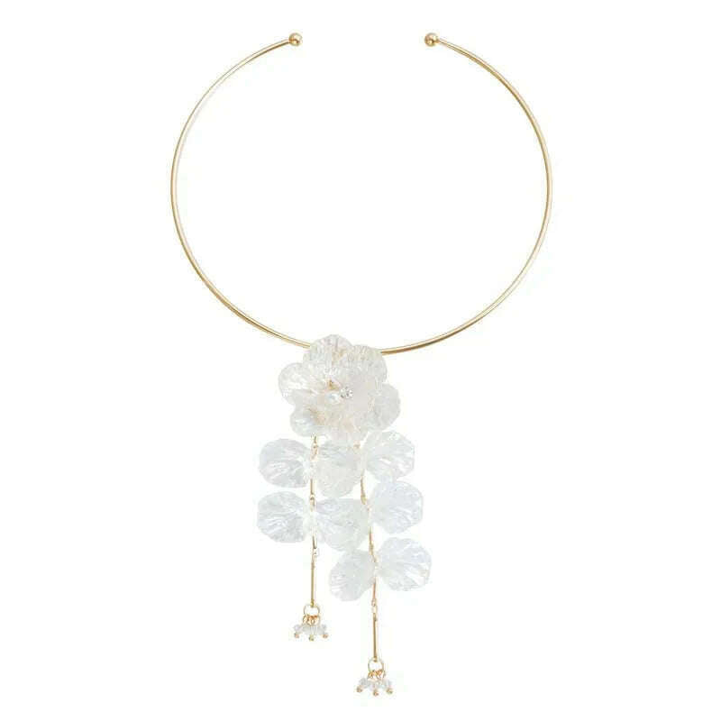 KIMLUD, Creative Punk Flower Tassel Collar Necklaces for Women Elegant Crystal Colorful Petal Pendant Necklace Wedding Jewelry Set Gifts, Necklace, KIMLUD APPAREL - Womens Clothes