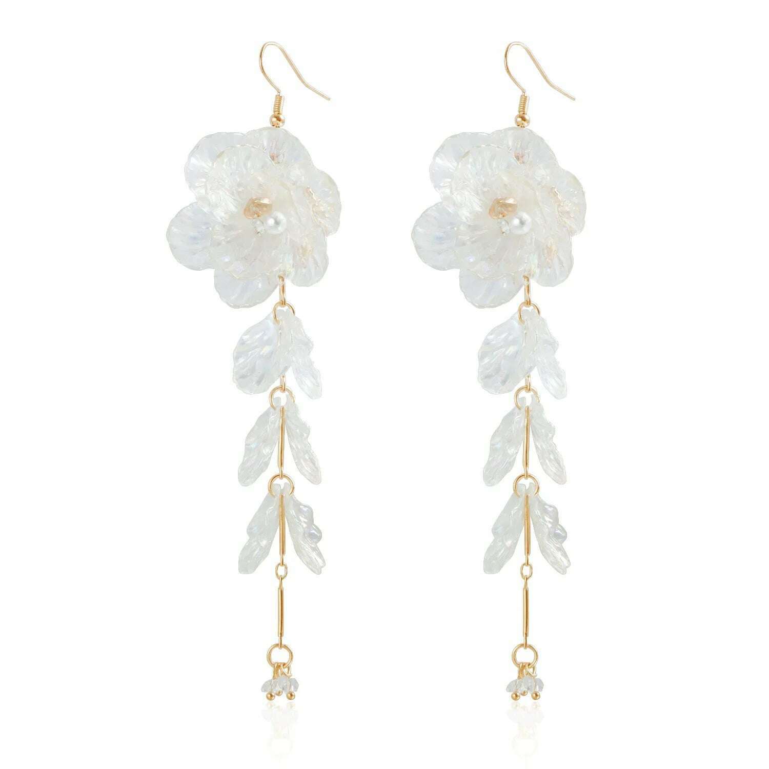 KIMLUD, Creative Punk Torques Tassels Chain Necklace Women Elegant White Shell Flower Hanging Drop Earrings Wed Bridal Jewelry Set, ZW027 4 earring, KIMLUD APPAREL - Womens Clothes