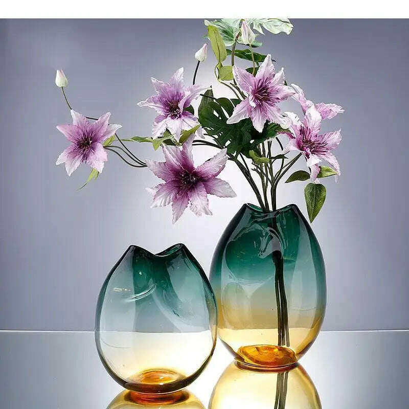 KIMLUD, Creative Transparent Gradient Glass Vase Hydroponic Flower Pots Desk Decoration Artificial Flower Decorative Floral Arrangement, KIMLUD Womens Clothes
