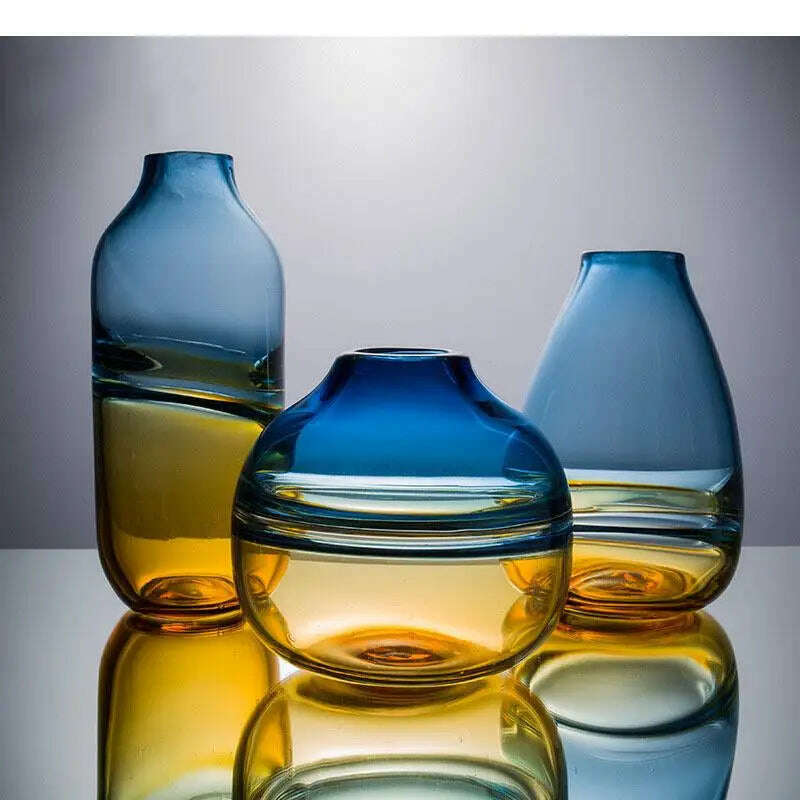 KIMLUD, Creative Transparent Gradient Glass Vase Hydroponic Flower Pots Desk Decoration Artificial Flower Decorative Floral Arrangement, KIMLUD Womens Clothes