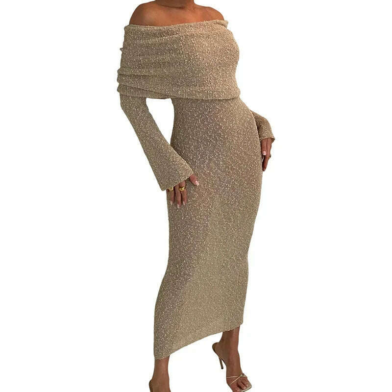 Crocheted Mesh Sheer Dress Women Bodycon Cocktail Long Evening Clothes Ladies Fall Elegant Luxury Long Sexy Party Knit Dresses - KIMLUD