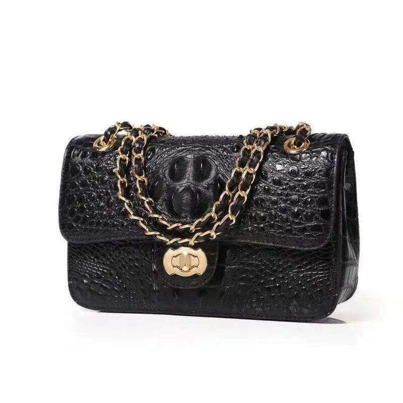 KIMLUD, Crocodile Handbag Chain Crossbody Bags for Women 2023 Luxury Brand Leather Shoulder Bag Female Fashion Trend Designer Handbags, black 2, KIMLUD APPAREL - Womens Clothes