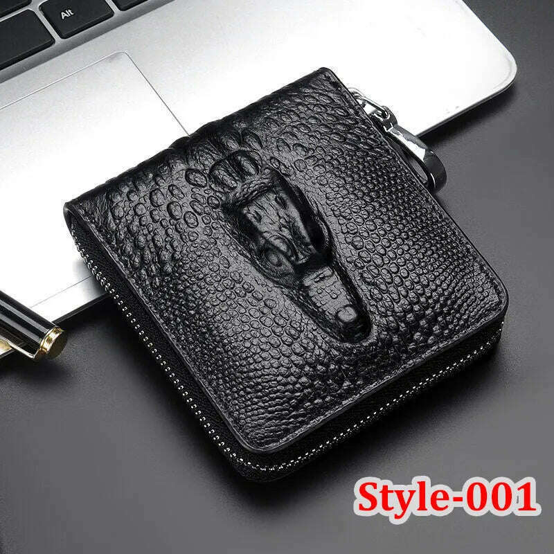 KIMLUD, Crocodile Pattern Genuine Leather Purse Male Walet Multifunction Storage Zipper Bag Coin Purse Credit Card Holder Wallets, Style - 001, KIMLUD APPAREL - Womens Clothes