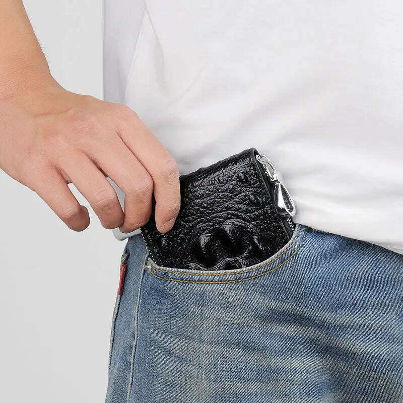 KIMLUD, Crocodile Pattern Genuine Leather Purse Male Walet Multifunction Storage Zipper Bag Coin Purse Credit Card Holder Wallets, KIMLUD Womens Clothes