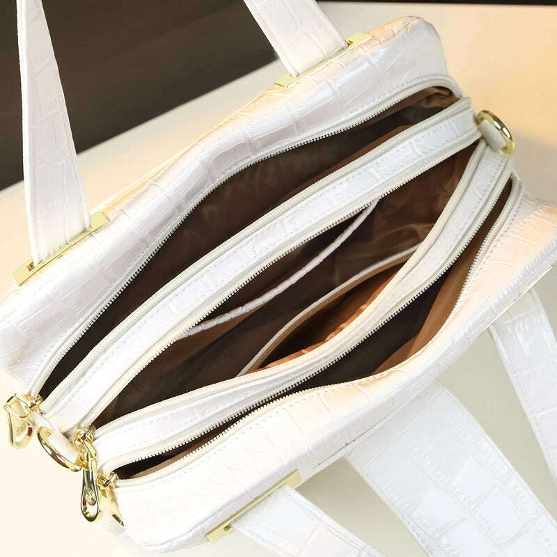 KIMLUD, Crocodile pattern leather Women handbags 2021 female shoulder messenger bag soft leather Portable Boston middle-aged mother bags, KIMLUD Womens Clothes