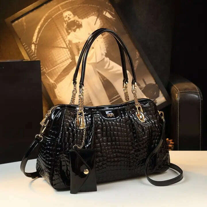 KIMLUD, Crocodile Pattern Leather Women's Handbags Luxury Fashion Large Capacity Lady Underarm Tote Bag Shoulder Messenger Bags 2023 New, Black, KIMLUD APPAREL - Womens Clothes