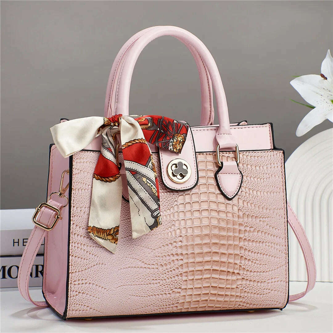 KIMLUD, Crocodile Pattern Texture PU Crossbody Bags Light Luxury High-quality Women's Handbag Fashion Versatile Commuting Shoulder Bag, Pink, KIMLUD APPAREL - Womens Clothes