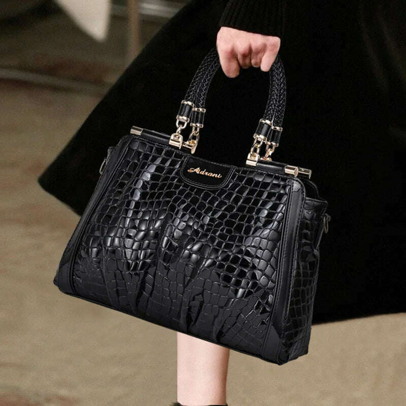 KIMLUD, Crocodile Print Top Handle Bag Real Leather Casual Tote Elegant Women Handbags Purses Luxury Genuine Leather, KIMLUD Womens Clothes