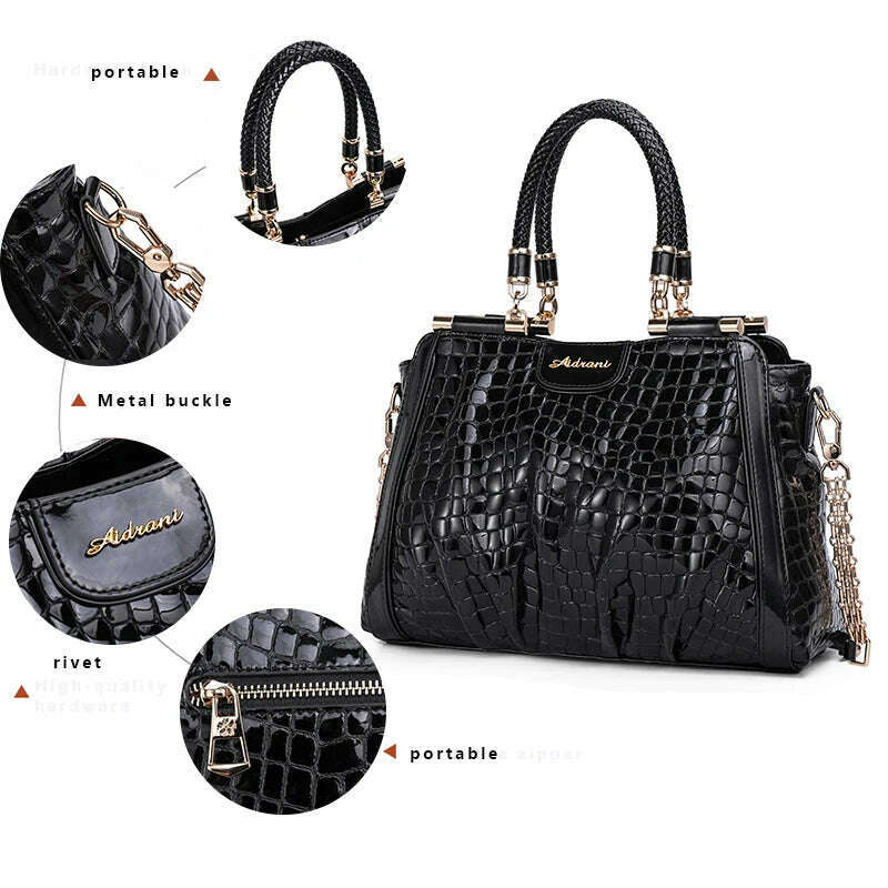 KIMLUD, Crocodile Print Top Handle Bag Real Leather Casual Tote Elegant Women Handbags Purses Luxury Genuine Leather, KIMLUD Womens Clothes