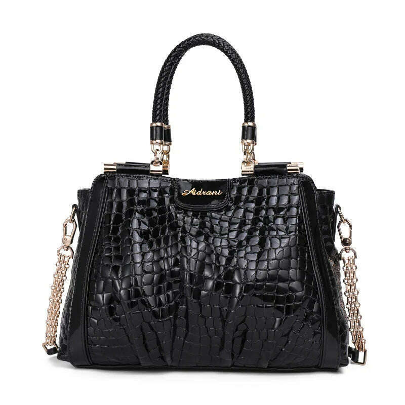 KIMLUD, Crocodile Print Top Handle Bag Real Leather Casual Tote Elegant Women Handbags Purses Luxury Genuine Leather, Black, KIMLUD Womens Clothes