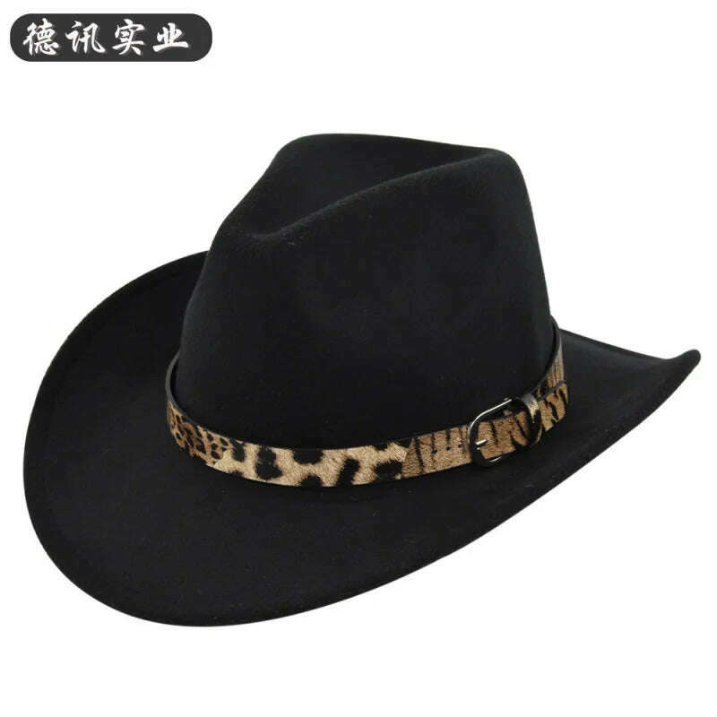 KIMLUD, Cross-Border Fur Felt Sheep Cowboy Leopard Belt Woolen Ethnic A Hood Retro Fedora Hat, KIMLUD Womens Clothes