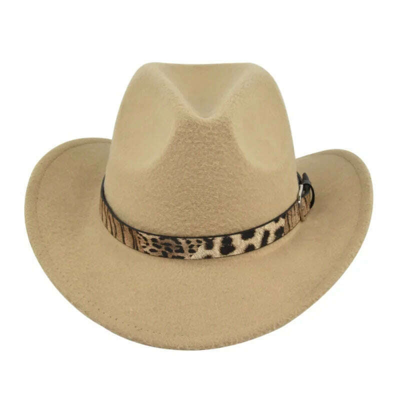 KIMLUD, Cross-Border Fur Felt Sheep Cowboy Leopard Belt Woolen Ethnic A Hood Retro Fedora Hat, KIMLUD Womens Clothes