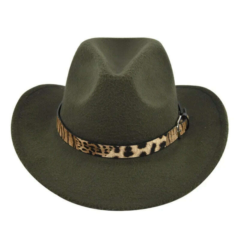 KIMLUD, Cross-Border Fur Felt Sheep Cowboy Leopard Belt Woolen Ethnic A Hood Retro Fedora Hat, KIMLUD Womens Clothes
