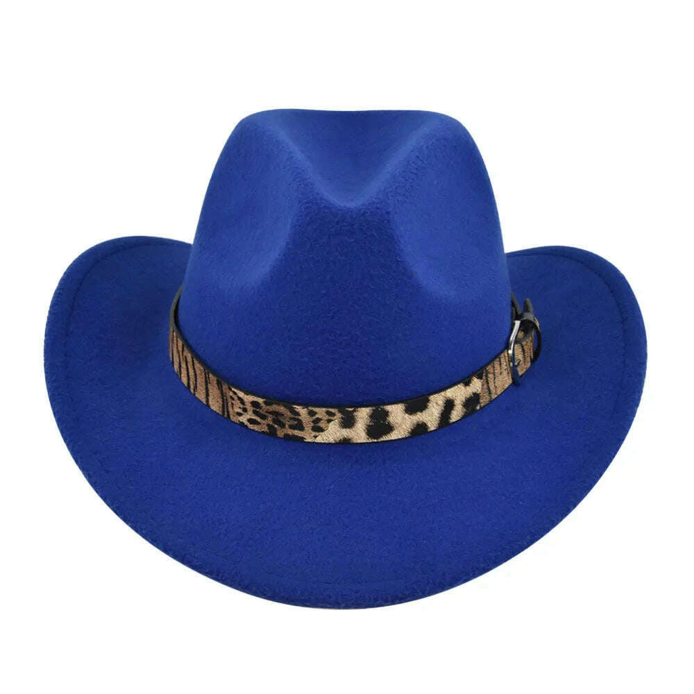 KIMLUD, Cross-Border Fur Felt Sheep Cowboy Leopard Belt Woolen Ethnic A Hood Retro Fedora Hat, BF7134 Blue / M5658cm, KIMLUD Womens Clothes