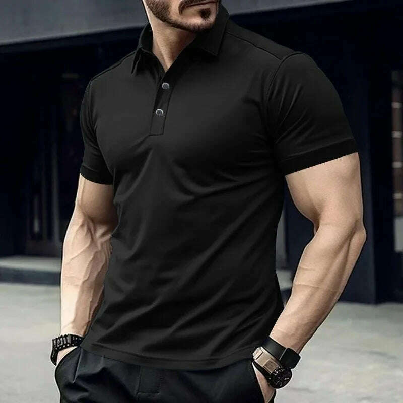 Cross border Summer AliExpress Amazon Men's Polo with Polo Collar and Button Up Solid Color Large Casual Sports Polo Shirt - KIMLUD