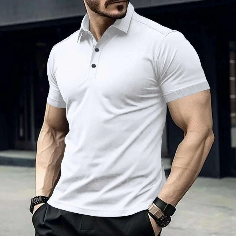 Cross border Summer AliExpress Amazon Men's Polo with Polo Collar and Button Up Solid Color Large Casual Sports Polo Shirt - KIMLUD